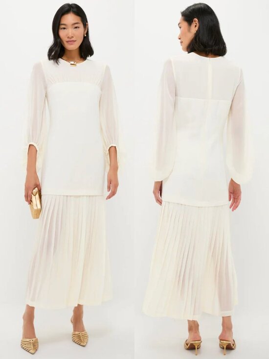 Tuckernuck Dresses & Skirts - Tuckernuck Lorraine Dress Ivory Chiffon Pleated Drop Waist Bridal NWT‎ Size M